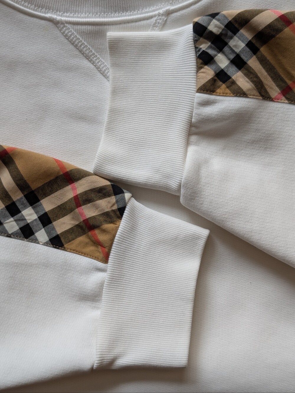 Burberry Nova Check Sleeve Oversized Unisex Sweatshirt White S - Picture 11 of 16
